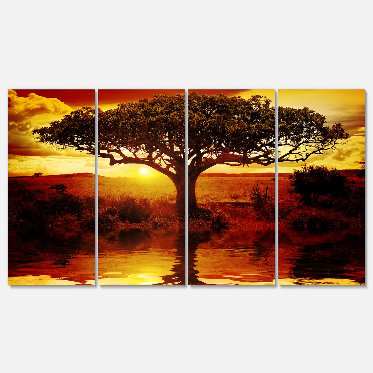 Designart - Lonely Tree in African Sunset - Oversized African Landscape Canvas Art